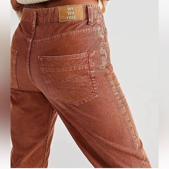 NWT Free People Brown Pax Slim Corduroy Boyfriend Jeans 32 MidRise Straight Pant - Picture 4 of 13